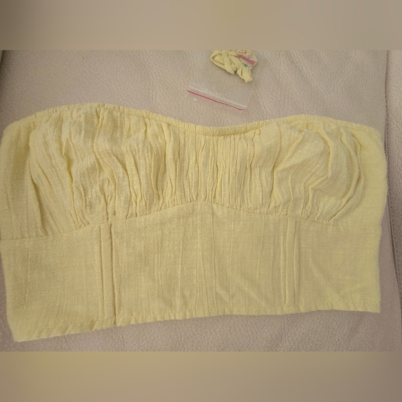 American Eagle Yellow Strap Women's Top Bustie Crop Strapless Lemon Size L - Picture 2 of 7